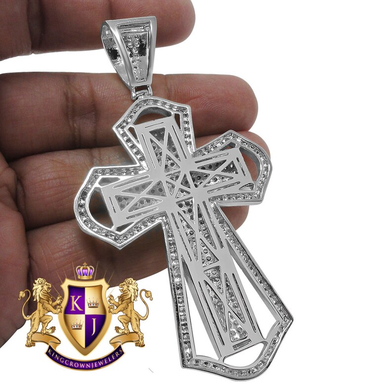 Big 3.5/'/' 14K White Gold Finish Simulated Diamond Jesus Cross Custom Designer Charm Pendent