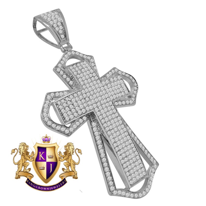 Big 3.5/'/' 14K White Gold Finish Simulated Diamond Jesus Cross Custom Designer Charm Pendent