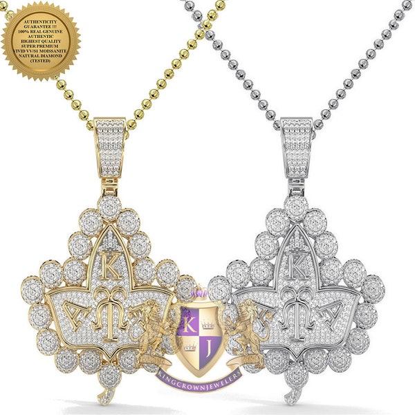 Real Genuine Authentic 4.50 Ctw. VVS/1 Moissanite Diamond 10K Gold Over Alpha Kappa Alpha AKA Ivy Leaf Flower Omega Pendant Charm Chain Set