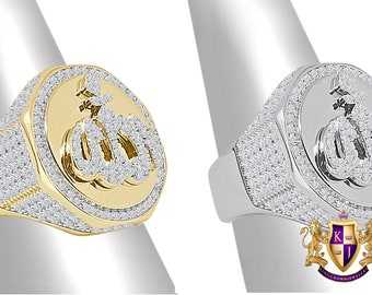 Echt Sterling Silber 4.00 Cwt. Simulierter Diamant 14K Gold Über Allah Gott Muslim Arabisch Islamische Ring Band 22mm