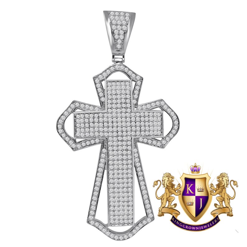 Big 3.5/'/' 14K White Gold Finish Simulated Diamond Jesus Cross Custom Designer Charm Pendent