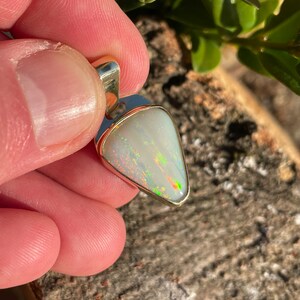 White and green Australian opal natural gemstone 14ct gold pendant