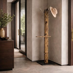 Unique Driftwood Coat Rack – Handcrafted from Historic Timber with Stainless Steel Hooks and Shelf