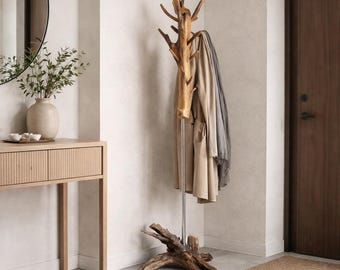 Handmade Reclaimed Oak Coat Rack: Rustic Tree Stand