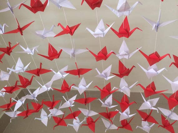 50 Strands Set Of 10 Cranes Red White Wedding Decor Etsy