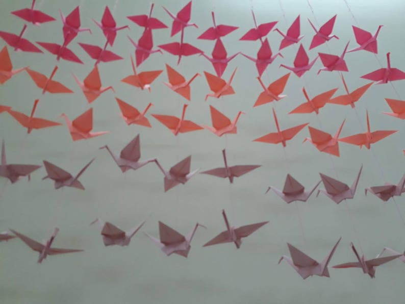 -Crane Backdrop -Wedding Backdrop cyber hp pink, cyber hp red, light pink 120 Cranes pink omber 20 Strands Set of 6