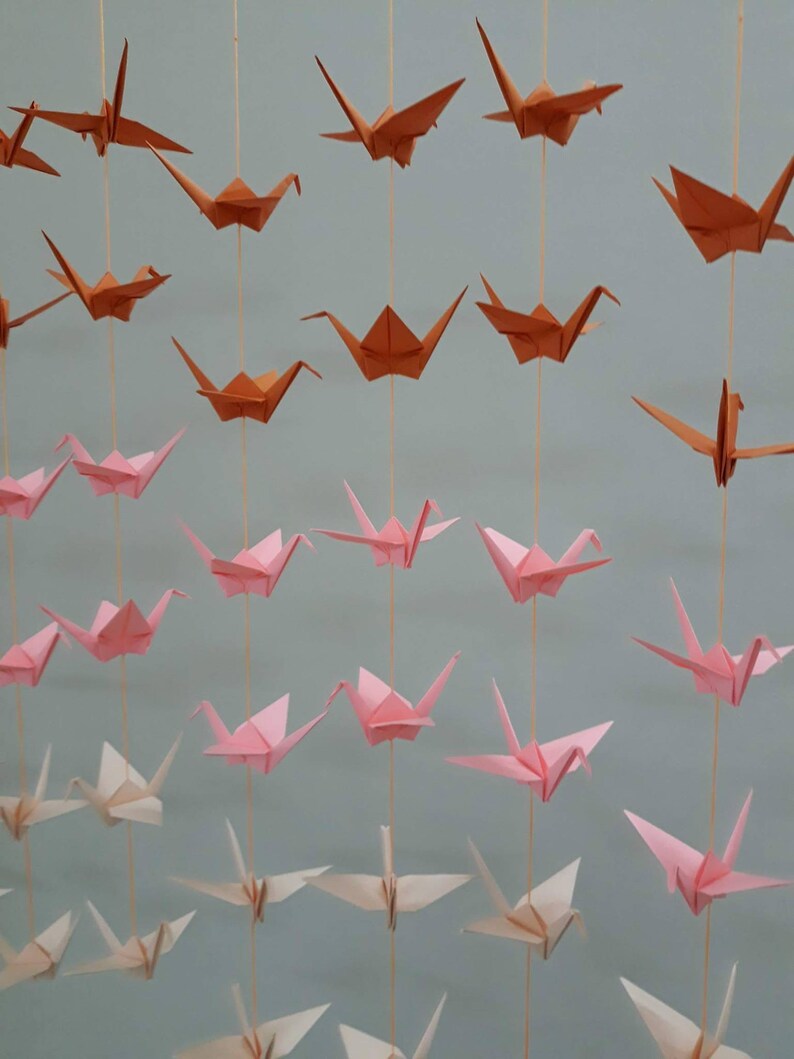 cyber hp pink, peach, orange -Crane Backdrop -Wedding Backdrop 120 Cranes 20 Strands Set of 6