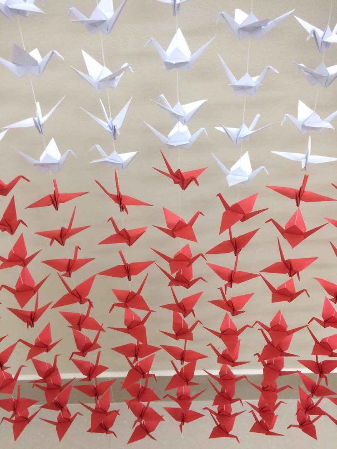 Size 6x6 Inches, 1000 Origami Paper Cranes White Bright Red 50 Strands Set of 20 Cranes Wedding