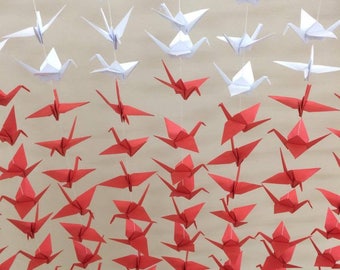 size 6x6 inches, 1000 Origami paper cranes ( white; bright red) - 50 strands set of 20 cranes - wedding decoration - party decoration ...