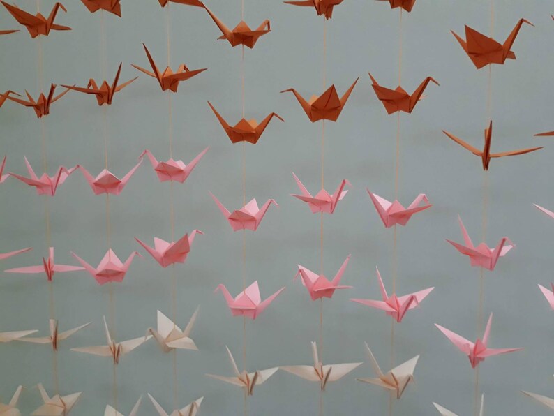 cyber hp pink, peach, orange -Crane Backdrop -Wedding Backdrop 120 Cranes 20 Strands Set of 6