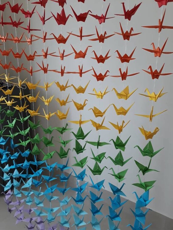 1050 Ombre Colourful Origami Paper Cranes On String Origami Cranes 50 Strands Set Of 21 Wedding Decor Party Decor