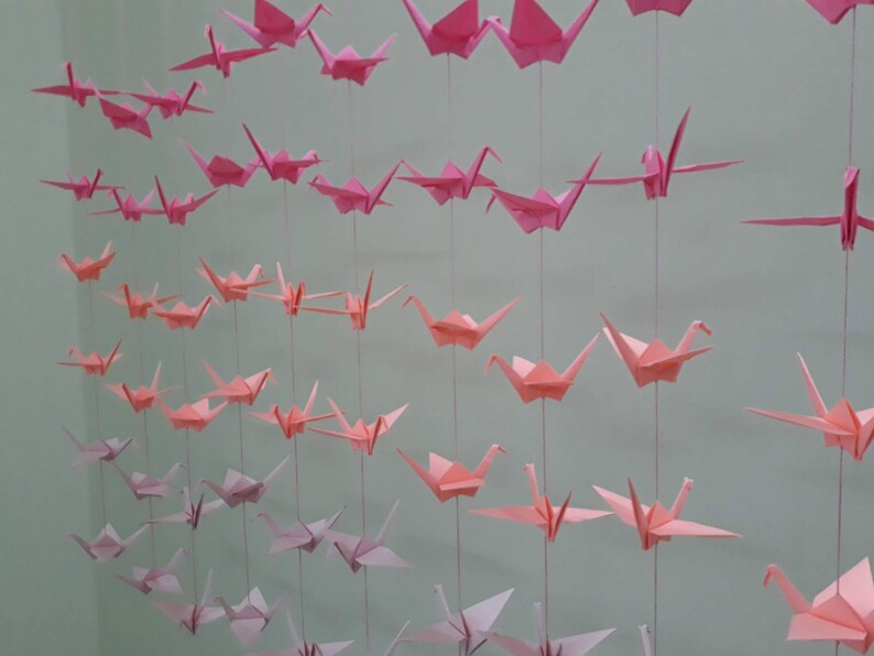 -Crane Backdrop -Wedding Backdrop cyber hp pink, cyber hp red, light pink 120 Cranes pink omber 20 Strands Set of 6