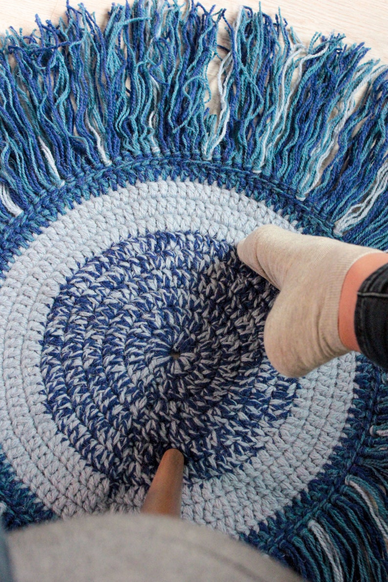 Small Blue Round Rug Handcrafted Carpet Rustic Rug Boho Home Etsy