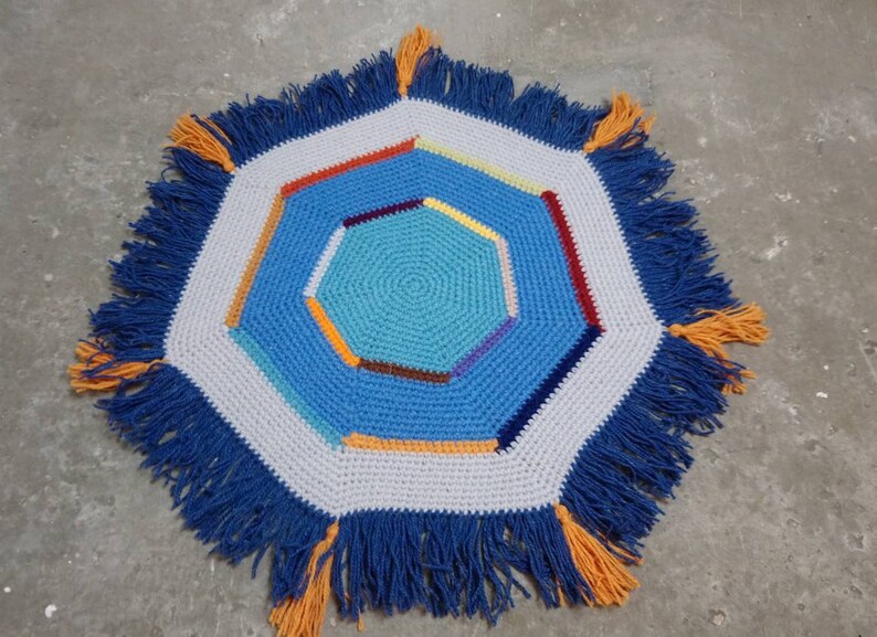 Small Round Rug Blue Yellow Orange Matt Colorful Circle Wool Etsy Denmark