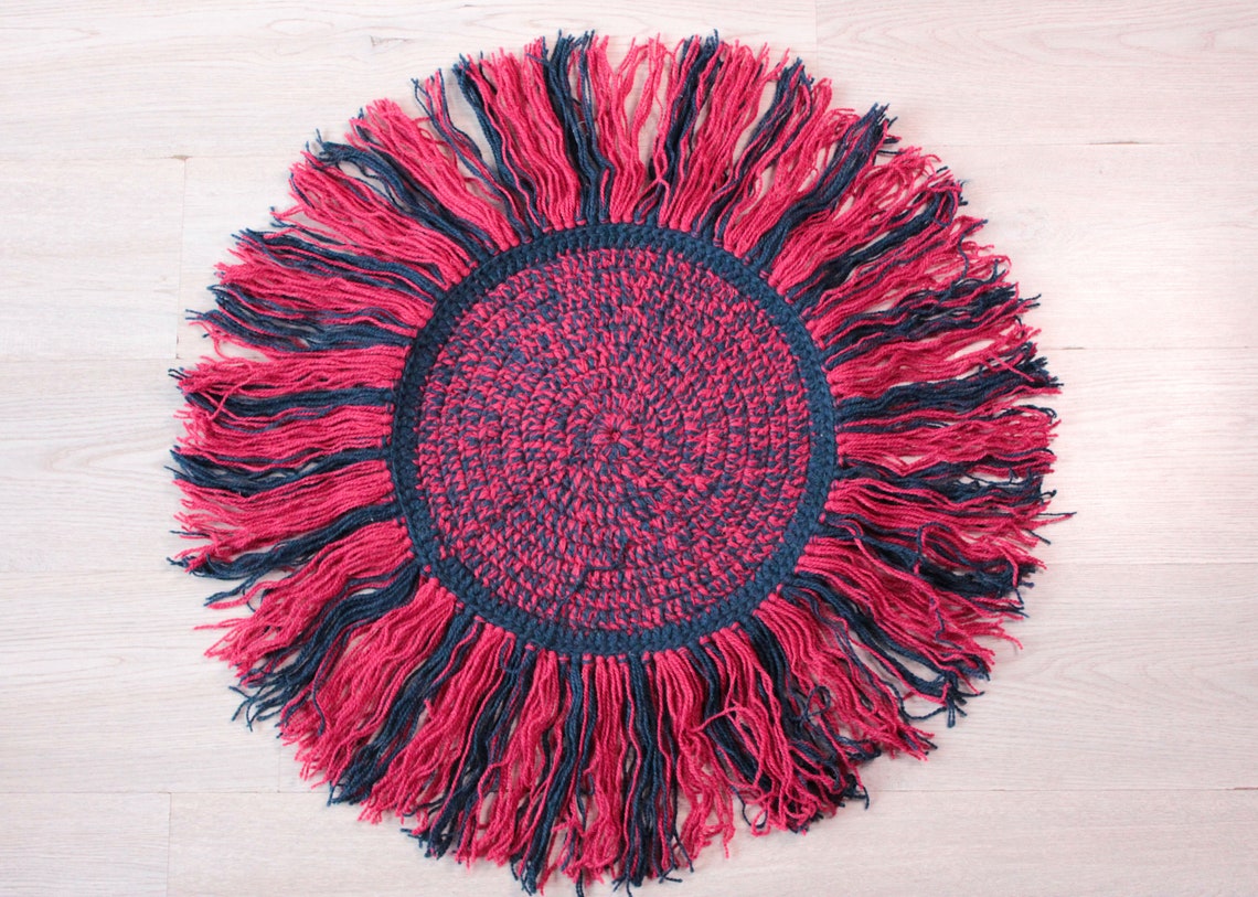 Red Blue Small Round Rug Handcrafted Carpet Rustic Rug Boho Etsy