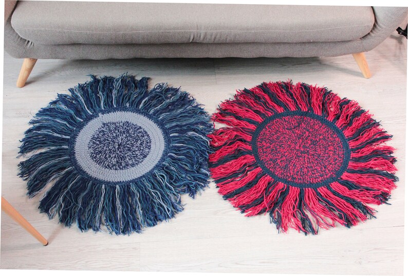 Small Blue Round Rug Handcrafted Carpet Rustic Rug Boho Home Etsy