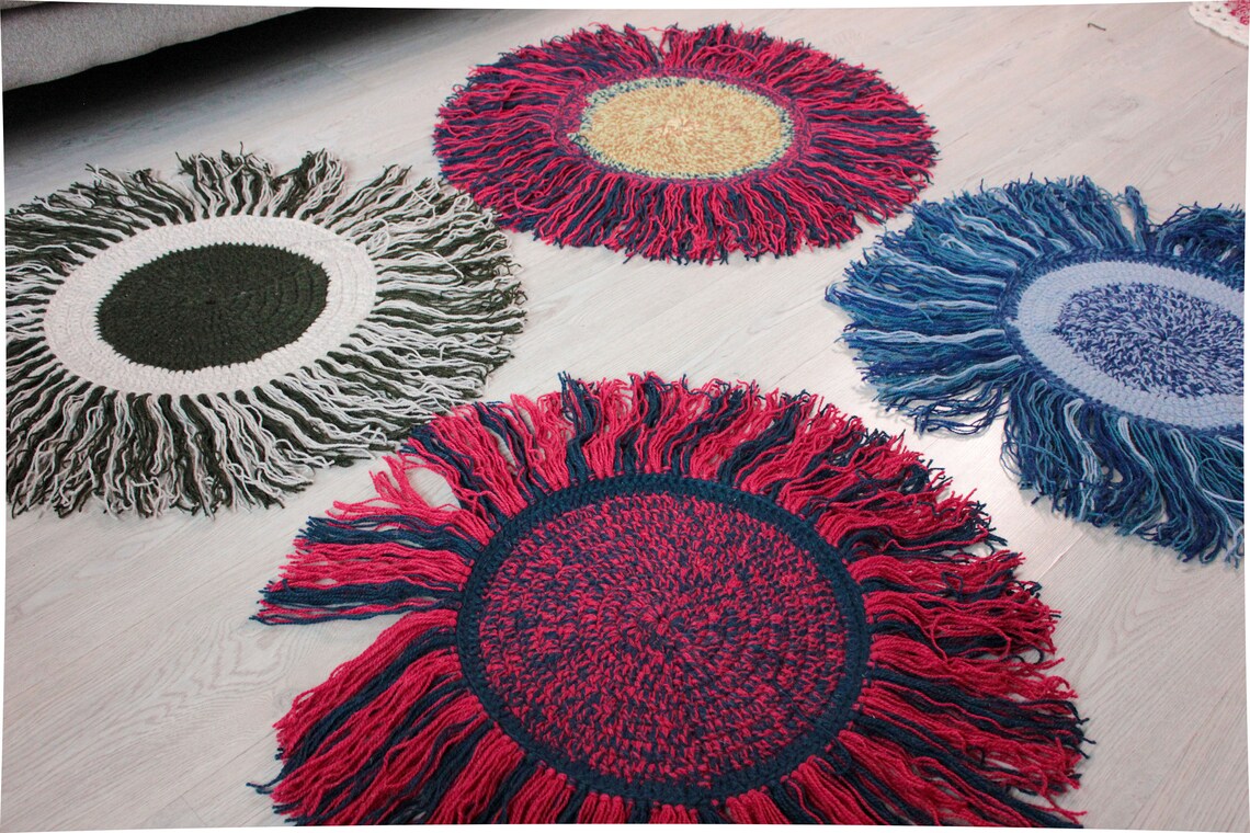 Red Blue Small Round Rug Handcrafted Carpet Rustic Rug Boho Etsy