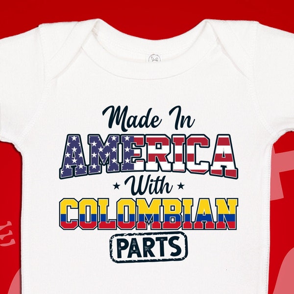 Colombian American Baby Bodysuit One Piece Childrens T-Shirt | Made In America With Colombian Parts | Half Colombian | Colombia Baby Clothes
