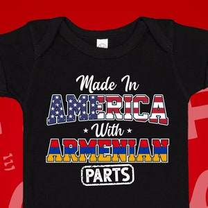 Armenian American Baby Bodysuit One Piece Children&#39;s T-Shirt | Made In America With Armenian Parts | Half Armenian | Armenia Baby Clothes