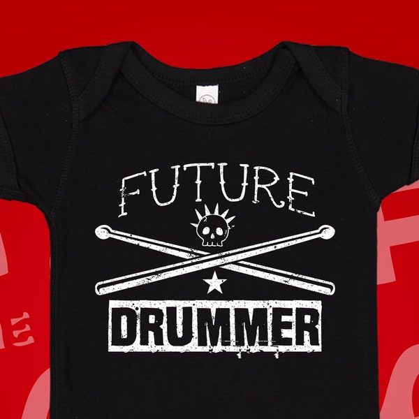 Future Drummer Baby Bodysuit One Piece or Toddler T-Shirt | Dad Drummer Gift | My Daddy's The Drummer | Born To Play Drums | Drumming Buddy