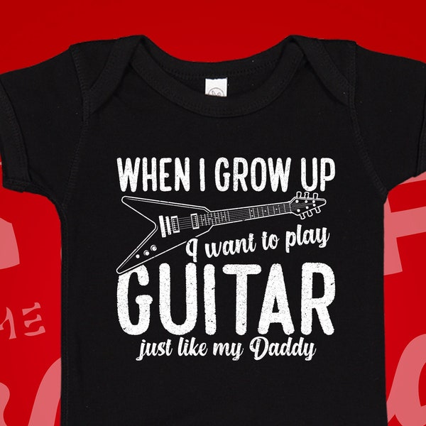 Play Guitar Like Daddy Baby Bodysuit One Piece or Toddler T-Shirt | Guitarist Dad Gift | Music Is In My DNA | Guitar Baby Outfit | Musician