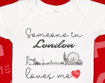 London England Baby One Piece, Someone Loves Me In London City Bodysuit, Somebody Loves Me, Expat Pregnancy Reveal, United Kingdom Baby Gift