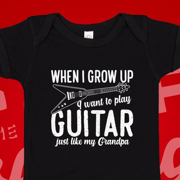 Play Guitar Like Grandpa Baby Bodysuit One Piece or Toddler T-Shirt, Guitarist Grandpa Gift, Newest Member Of The Band, Guitar Baby Outfit