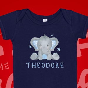 Custom Elephant Baby Boy Bodysuit or Toddler Shirt, Personalized Elephant Infant One Piece, Custom Boy Name Gender Reveal, Elephant Themed