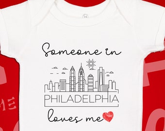 Philadelphia Baby One Piece | Someone Loves Me In Philly Bodysuit | Somebody Loves Me In Pennsylvania | Cute Long Distance Baby Gift | City