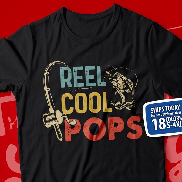 Reel Cool Pops Shirt for Men, Pops Fishing T-Shirt, Pops Fisherman, Gift from Grandkids, Pops' Fishing Buddy, Pops Grandpa Present Idea