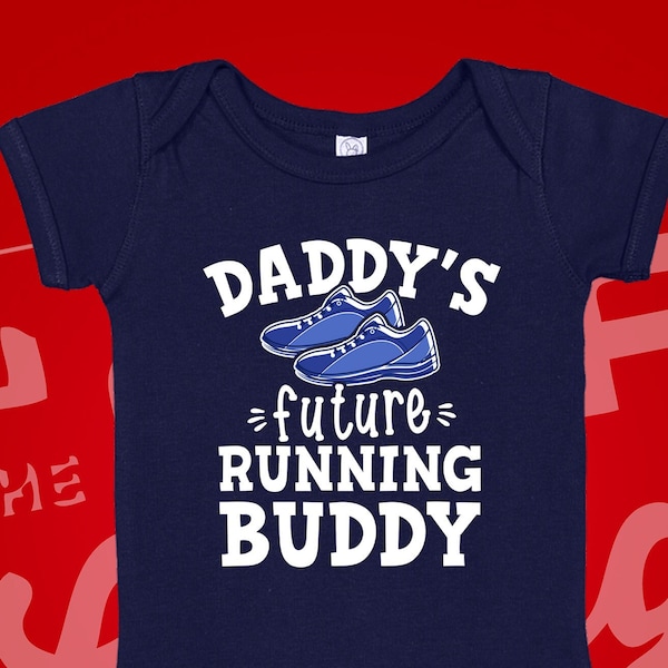 Daddy's Future Running Buddy Baby One Piece Bodysuit, Future Runner Toddler T-Shirt, Running Dad Baby Shower Gift, Marathon Baby Clothes