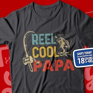 Reel Cool Papa Shirt for Men, Papa Fishing T-Shirt, Papa Fisherman, Gift from Grandkids, Papa's Fishing Buddy, Papa Grandpa Present Idea