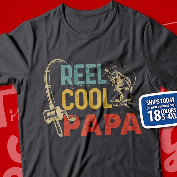 Reel Cool Papa Shirt for Men, Papa Fishing T-Shirt, Papa Fisherman, Gift from Grandkids, Papa's Fishing Buddy, Papa Grandpa Present Idea