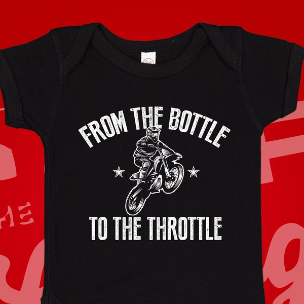 From The Bottle To The Throttle Motocross Baby Bodysuit One Piece Newborn Cute Dirt Bike Toddler T-Shirt, Romper, Clothes, Clothing