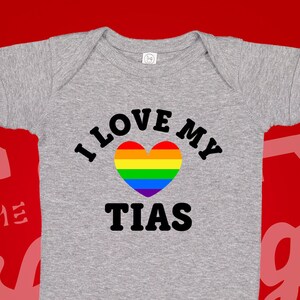 I Love My Tias Baby Bodysuit One Piece or Toddler T-Shirt, Pride Rainbow Baby Clothes, Cute LGBT Shirt, Lesbian Tia Baby Shower Gift, Month