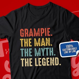 Grampie Shirt, Grampie The Man The Myth The Legend T-Shirt for Men, Grampie Gift Ideas for Birthday, Father's Day, Baby Announcement Reveal