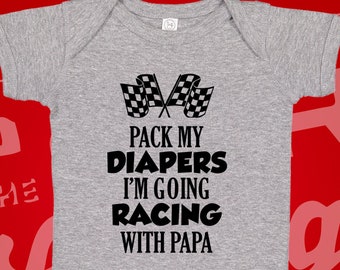 Racing With Papa Baby Bodysuit: Motocross, Drag Race, Boating