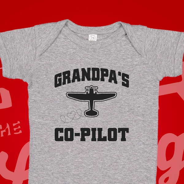 Grandpa's Co-Pilot Funny Baby One Piece Bodysuit, Toddler T-Shirt for Daddy's Little Wingman, Airplane, Captain Clothing Baby Shower Gift