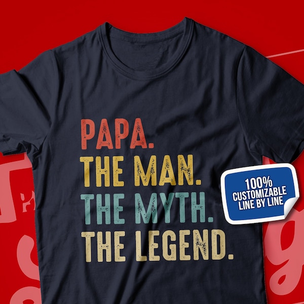 Papa Cadeaux, Papa L’Homme Le Mythe La Légende T-Shirt pour Hommes, Papa Idées Cadeaux pour Anniversaire, Fête des Pères, Révélation bébé, Rétro