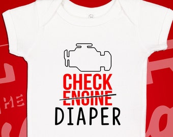 Check Engine Diaper Baby Bodysuit: Funny Mechanic Baby Clothes - Etsy