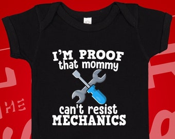 I'm Proof Mommy Can't Resist Mechanics Baby One Piece Toddler Shirt, Mechanic Baby Clothes, Mechanic Daddy, Baby Reveal, Announcement, Car