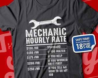 Funny Mechanic Hourly Rate T-Shirt: Car Guy Gift