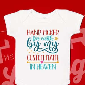 Hand Picked For Earth Baby One Piece, Custom In Memory Baby Bodysuit, Personalized Newborn Baby Boy, Girl, In Heaven By My Grandma, Grandpa