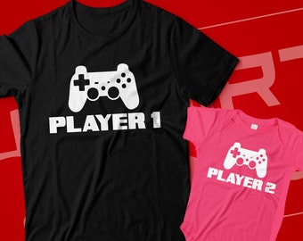 Matching Gamer Dad & Baby Outfit: Player 1 Player 2 Shirts