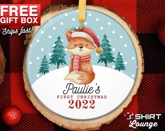 Baby's First Christmas Ornament: Personalized Fox Woodlands Keepsake