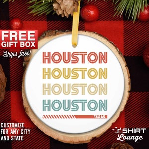 Houston Ornament, Texas Christmas Gift, Houston Gifts, Retro Houston Christmas Stocking Stuffer, Vintage Houston TX Xmas Gift Idea Present