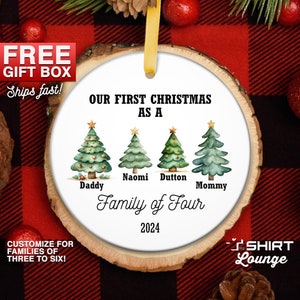 Family Of Four Christmas Ornament, Family of 4 Xmas Gift, Personalized Baby&#39;s First Christmas, Family Ornament X-Mas Present, 1st Christmas