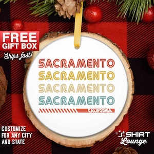Retro Sacramento Christmas Ornament: California Gift, Stocking Stuffer