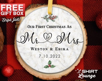 First Christmas Married Ornament, Custom Mr and Mrs Gift, Wedding Gifts, Mr Mrs Christmas Ornament, 1st Christmas Married, Newlywed Present