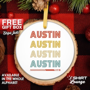 Austin Ornament, Texas Christmas Gift, Austin Gifts, Retro Austin Christmas Stocking Stuffer, Vintage, Austin TX Present, Xmas Gift, Custom